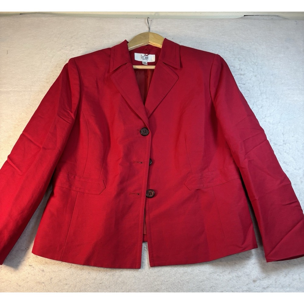 Le Suit Linen Blend Jacket Womens 14P Red Office Career Casual Night Out